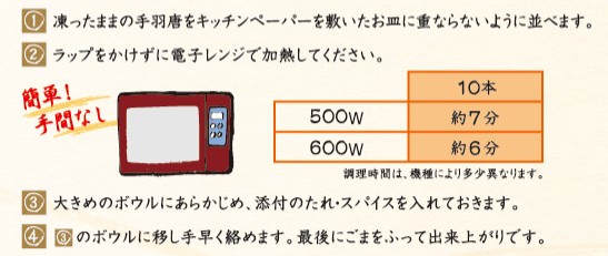 電子レンジでの調理方法 - さんわの手羽唐